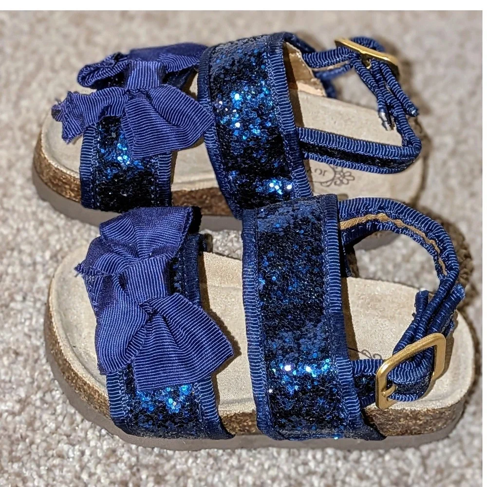 Joyfolie Girls Navy Blue Sparkle Bow Sandals Toddler Kids Size 4